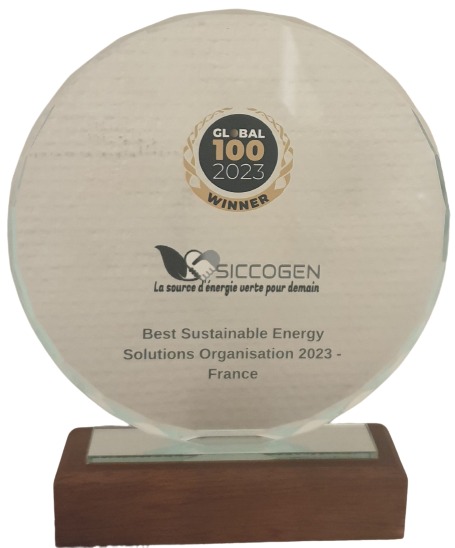SICCOGEN is a winner at the Global 100 – 2023 Awards and belongs to the Top Global 100 of the Best Companies in the world for Best Sustainable Energy Solutions Organisation 2023 – France